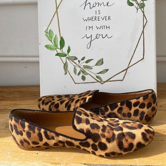 J. Crew Calf Hair Smoking‎ Loafer Animal Print Flats Size 7.5 - Picture 1 of 13